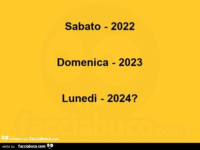 Sabato - 2022 domenica - 2023 lunedì - 2024?