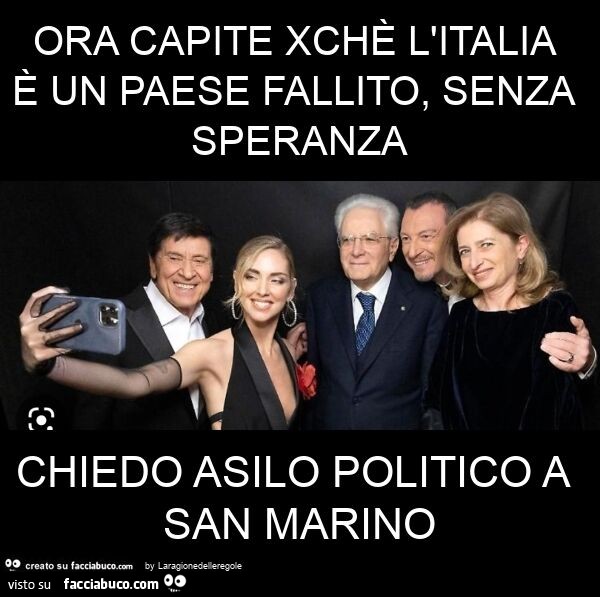 Ora capite xchè l'italia è un paese fallito, senza speranza chiedo asilo politico a san marino