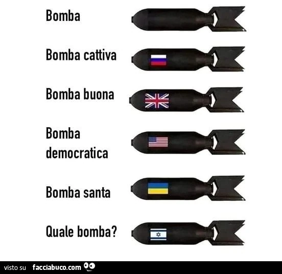 Bomba. Bomba cattiva. Bomba buona. Bomba democratica. Bomba santa. Quale bomba?