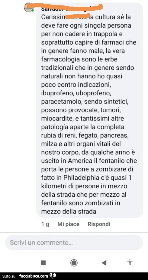 La cultura se la deve fare ogni singola persona per non cadere in trappola e soprattutto capire di farmaci che in genere fanno male, la vera farmacologia sono le erbe tradizionali che in genere sendo naturali