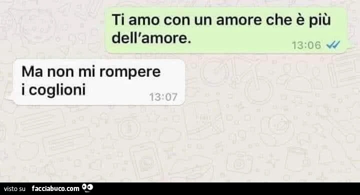Ti amo con un amore che è più dell'amore. Ma non mi rompere i coglioni