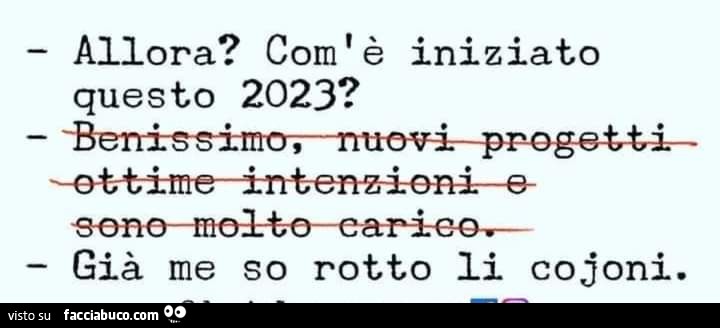Allora? Com'è è iniziato questo 2023? Già me so rotto li cojoni