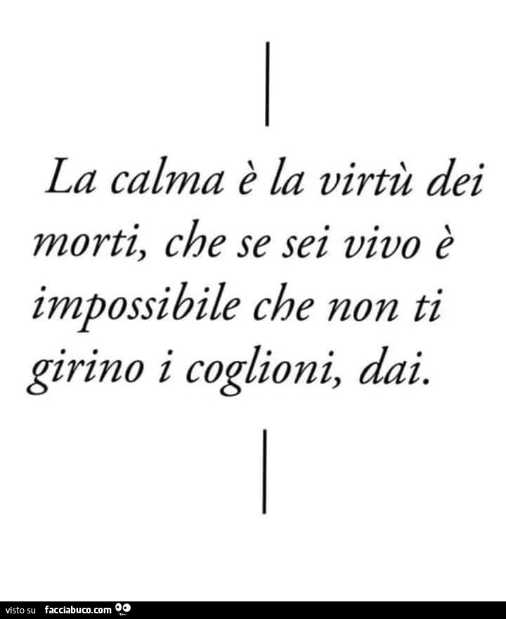 La calma è la virtù dei morti, che se sei vivo è impossibile che non ti girino i coglioni, dai