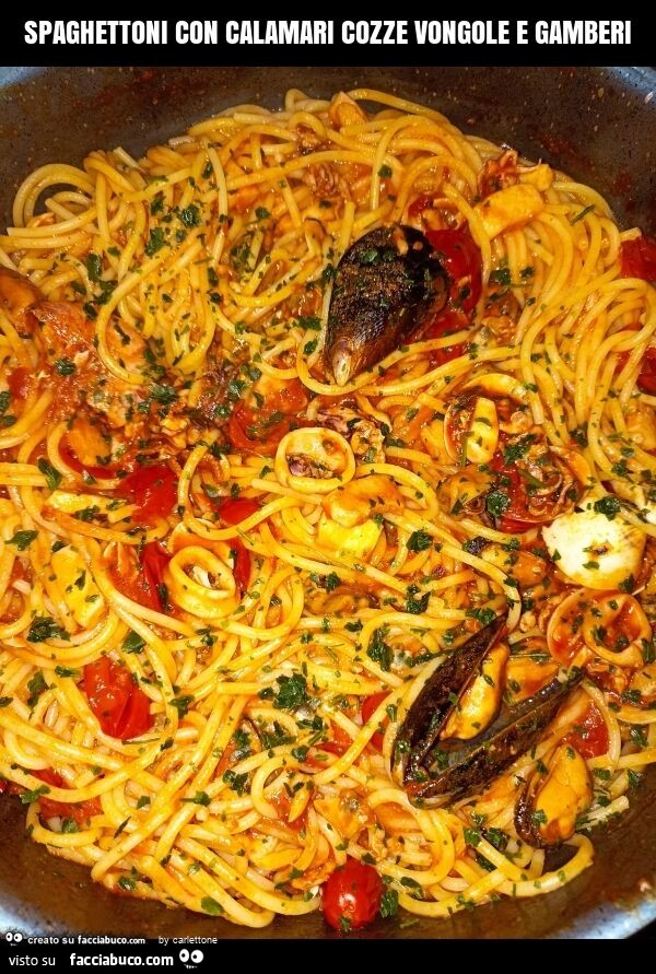 Spaghettoni con calamari cozze vongole e gamberi