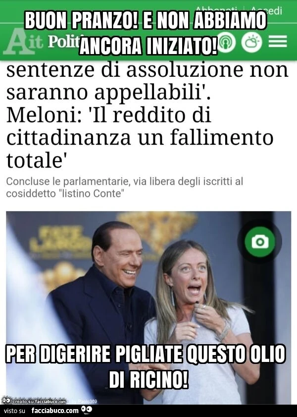 Buon pranzo! E non abbiamo ancora iniziato! Per digerire pigliate questo olio di ricino