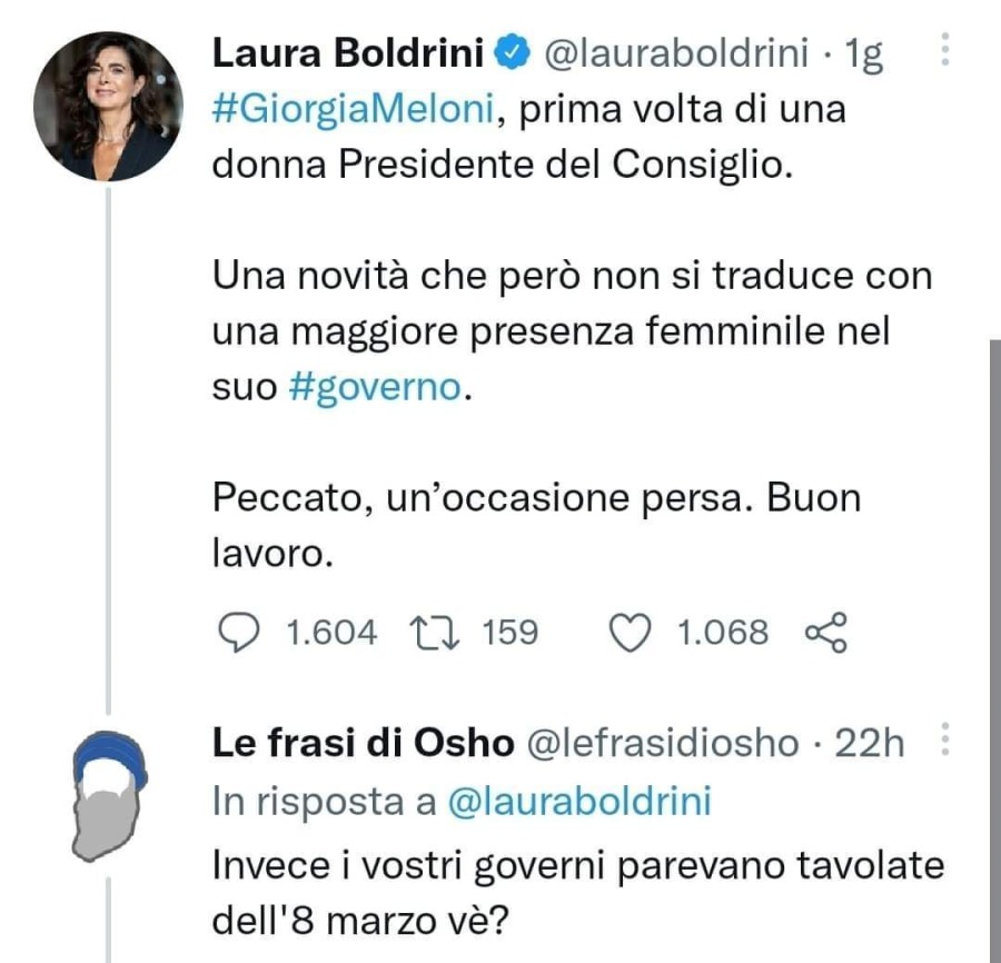 Laura Boldrini, prima volta di una donna presidente del consiglio. Una novità che però non si traduce con una maggiore presenza femminile nel suo governo. Peccato, un'occasione persa