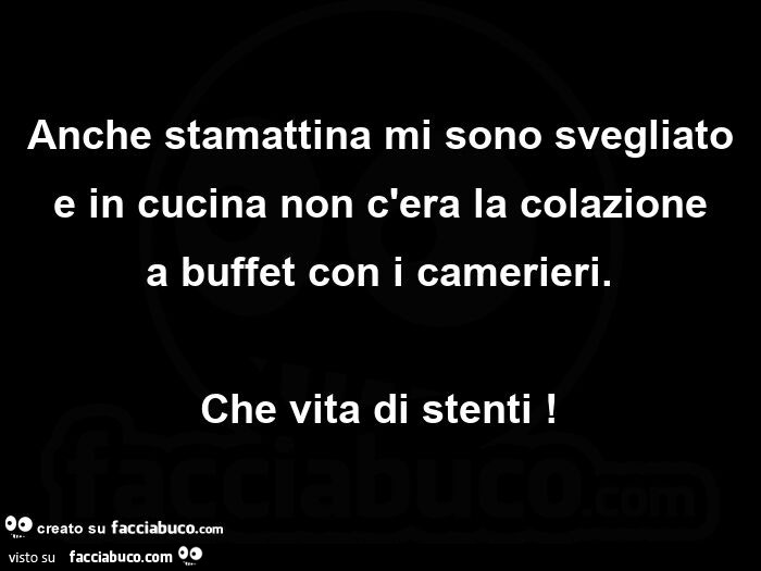 Anche stamattina mi sono svegliato e in cucina non c'era la colazione a buffet con i camerieri. Che vita di stenti