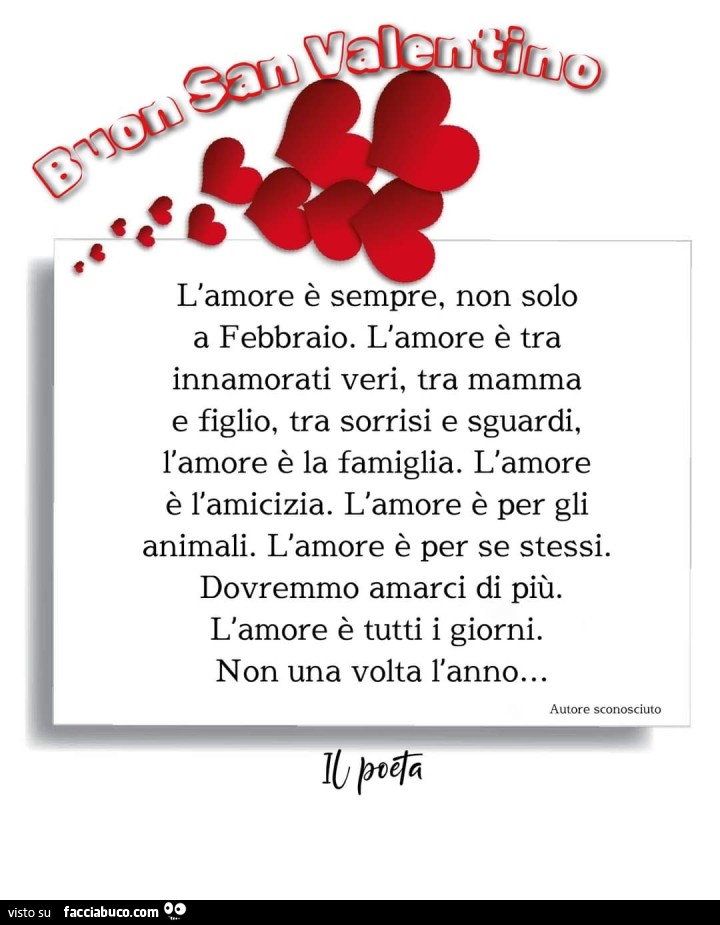 Buon San Valentino. L'amore è sempre, non solo a febbraio. L'amore è tra innamorati veri, tra mamma e figlio, tra sorrisi e sguardi, l'amore è la famiglia