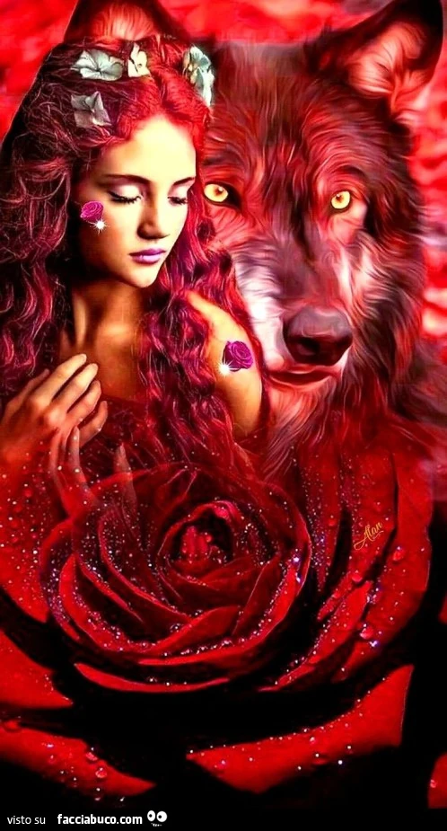 Ragazza rossa con lupo