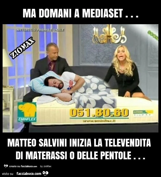 Ma domani a mediaset&hellip; matteo salvini inizia la televendita di materassi o delle pentole