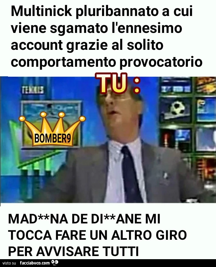 Multinick pluribannato a cui viene sgamato l'ennesimo account grazie al solito comportamento provocatorio