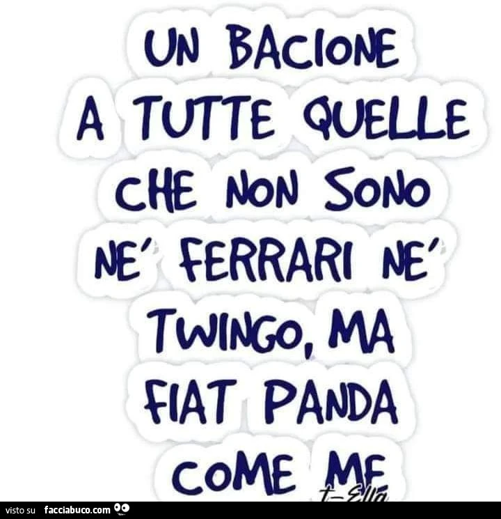Un bacione a tutte quelle che non sono ne ferrari ne twingo ma fiat panda come me