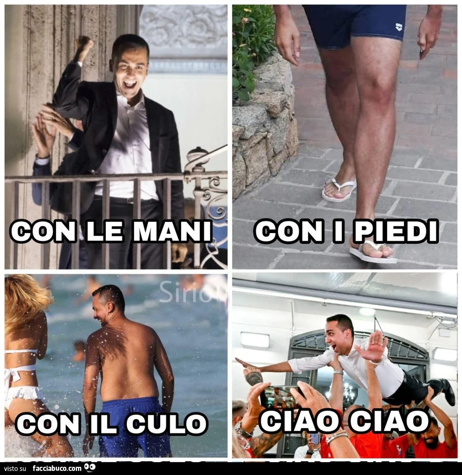 Luigi di Maio con le mani coi piedi con il culo ciao ciao