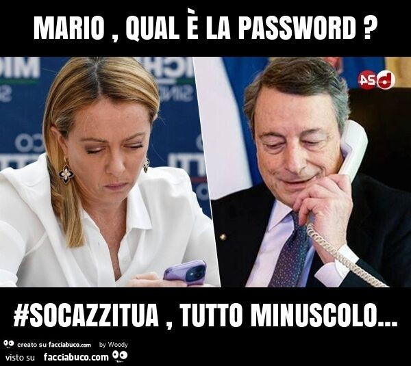 Mario, qual è la password? #Socazzitua, tutto minuscolo
