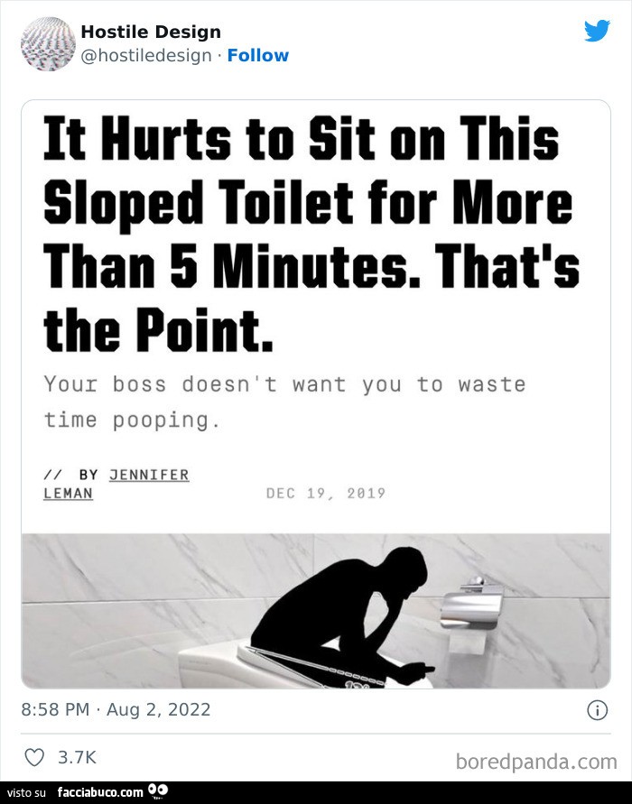 It hurts to sit on this sloped toilet for more than 5 minutes. That's