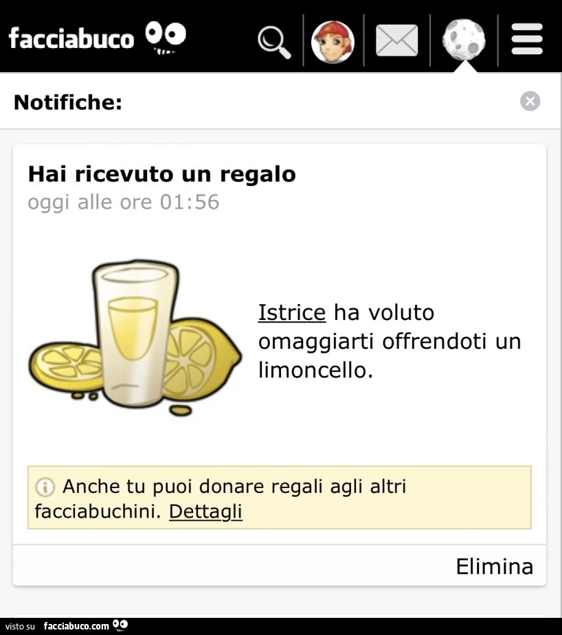 Istrice ha voluto omaggiarti offrendoti un limoncello