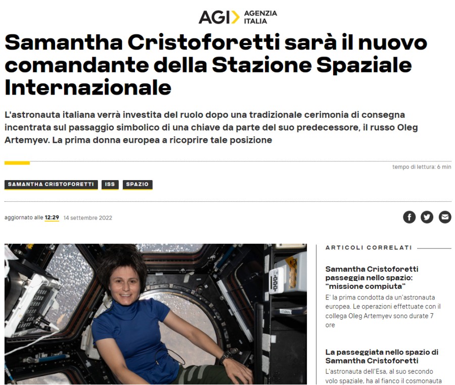 Cristoforetti sarà comandante della stazione spaziale internazionale