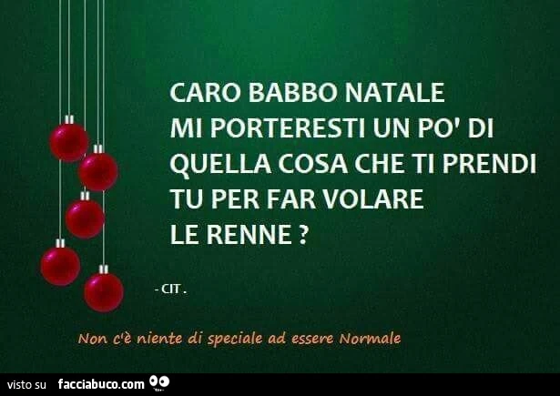Caro babbo natale mi porteresti un po' di quella cosa che ti prendi tu per far volare le renne?