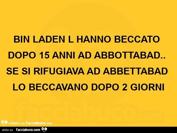 Bin Laden l'hanno beccato dopo 15 anni ad abbottabad. Se si rifugiava ad abbettabad lo beccavano dopo 2 giorni