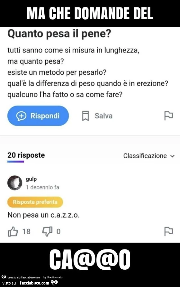 Ma che domande del cazzo. Quanto pesa il pene?