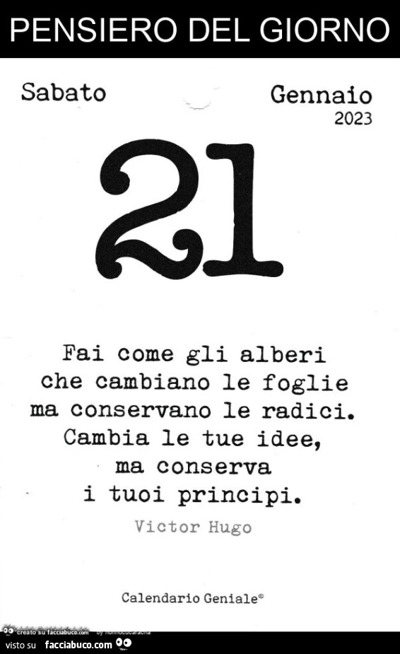 Fai come gli alberi che cambiano le foglie ma conservano le radici. Cambia le tue idee, ma conserva i tuoi principi. Victor Hugo