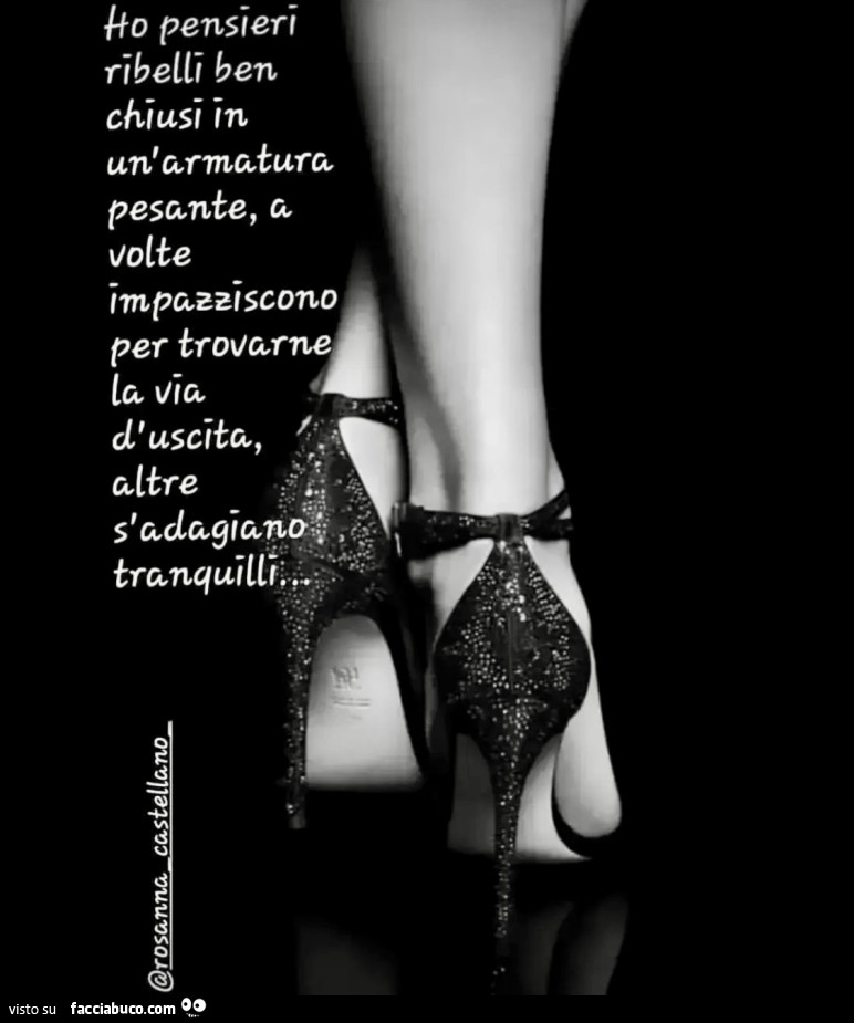 Ho pensieri ribelli ben chiusi in un'armatura pesante, a volte impazziscono per trovarne la via d'uscita, altre s'adagiano tranquilli