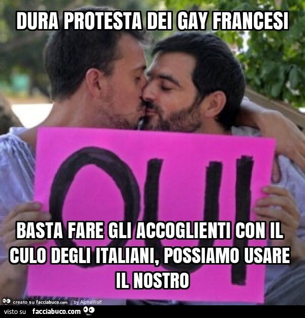 Dura protesta dei gay francesi basta fare gli accoglienti con il culo degli italiani, possiamo usare il nostro