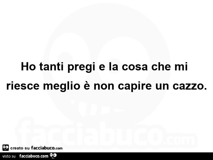 Ho tanti pregi e la cosa che mi riesce meglio è non capire un cazzo