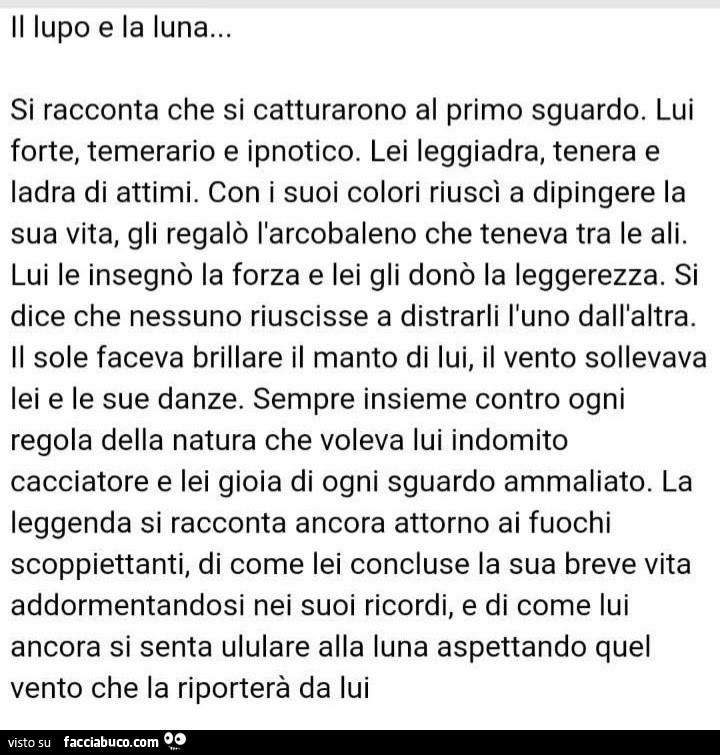 Il lupo e la luna… si racconta che si catturarono al primo sguardo