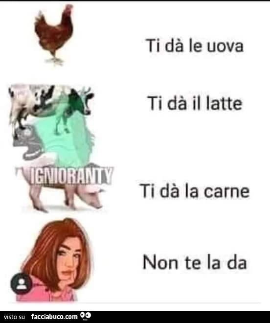 Ti dà le uova. Ti dà il latte. Ti dà la carne. Non te la da