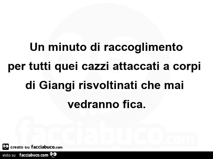 Un minuto di raccoglimento per tutti quei cazzi attaccati a corpi di giangi risvoltinati che mai vedranno fica