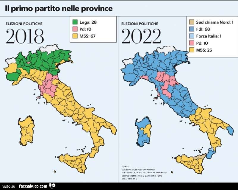 Il primo partito nelle province 2018 - 2022