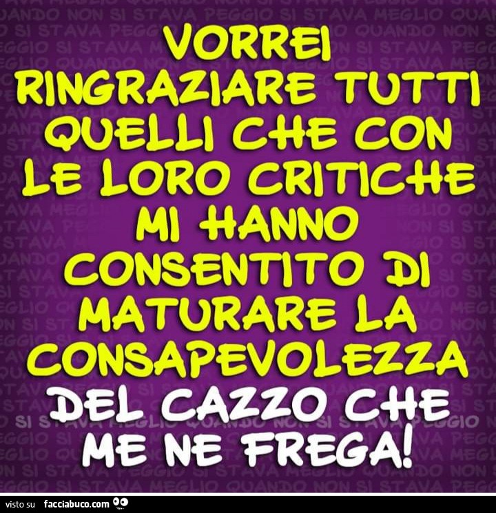Vorrei ringraziare tutti quelli che con le loro critiche