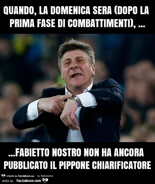 Quando, la domenica sera (dopo la prima fase di combattimenti), &hellip; fabietto nostro non ha ancora pubblicato il pippone chiarificatore