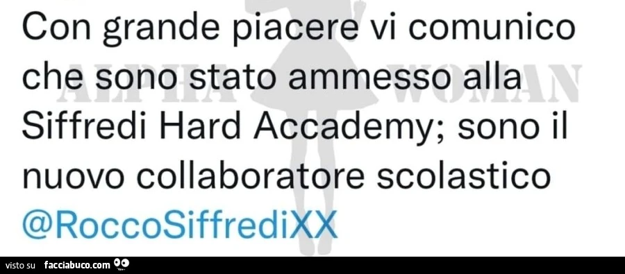 Con grande piacere vi comunico che sono stato ammesso alla siffredi hard accademy; sono il nuovo collaboratore scolastico