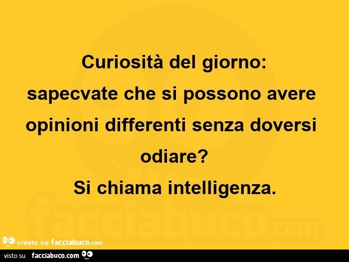Curiosità del giorno: sapecvate che si possono avere opinioni differenti senza doversi odiare? Si chiama intelligenza