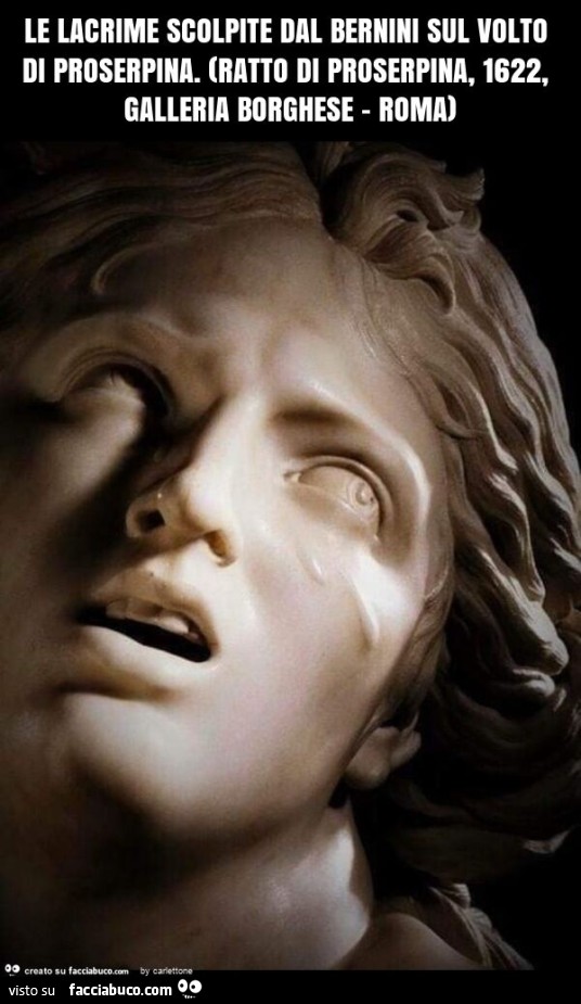 Le lacrime scolpite dal bernini sul volto di proserpina. (Ratto di proserpina, 1622, galleria borghese - roma)