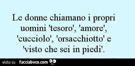 Le donne chiamano i propri uomini tesoro, amore, cucciolo, orsacchiotto e visto che sei in piedi