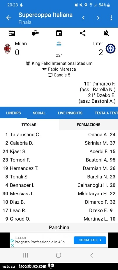 Milan 0 Inter 2. Risultato parziale