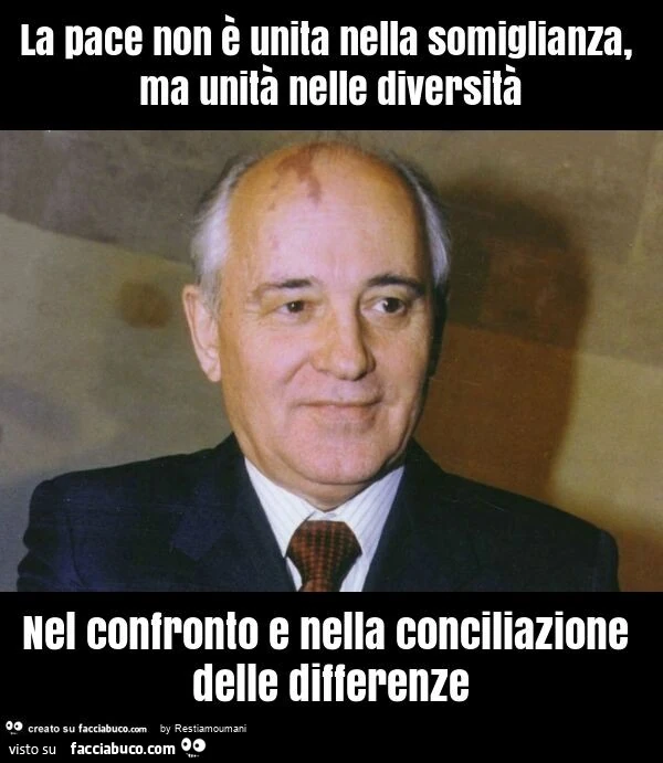 La pace non è unita nella somiglianza, ma unità nelle diversità nel confronto e nella conciliazione delle differenze