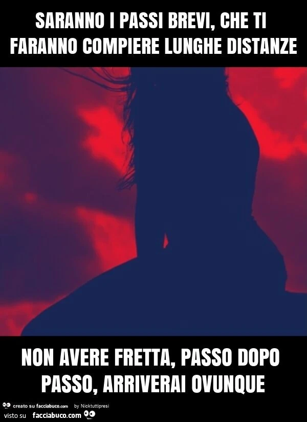Saranno i passi brevi, che ti faranno compiere lunghe distanze non avere fretta, passo dopo passo, arriverai ovunque
