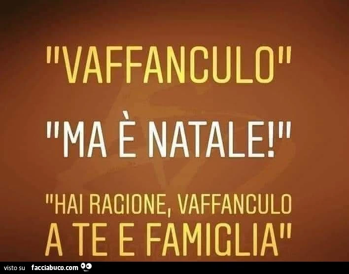 Vaffanculo. Ma è natale! Hai ragione, vaffanculo a te e famiglia