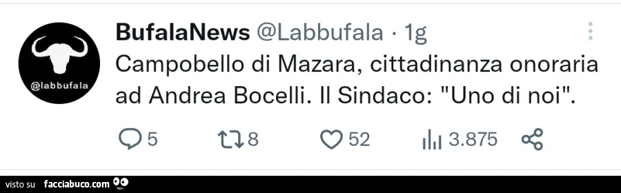 Campobello di mazara, cittadinanza onoraria ad Andrea Bocelli. Il sindaco: uno di noi