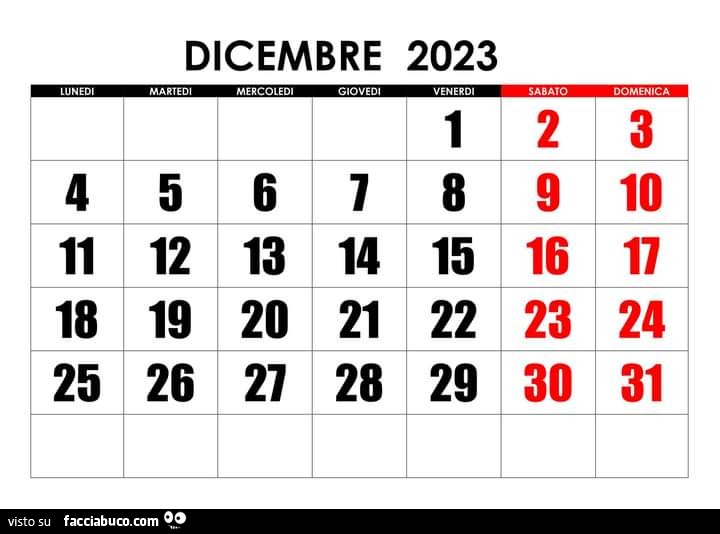 Calendario Dicembre 2023