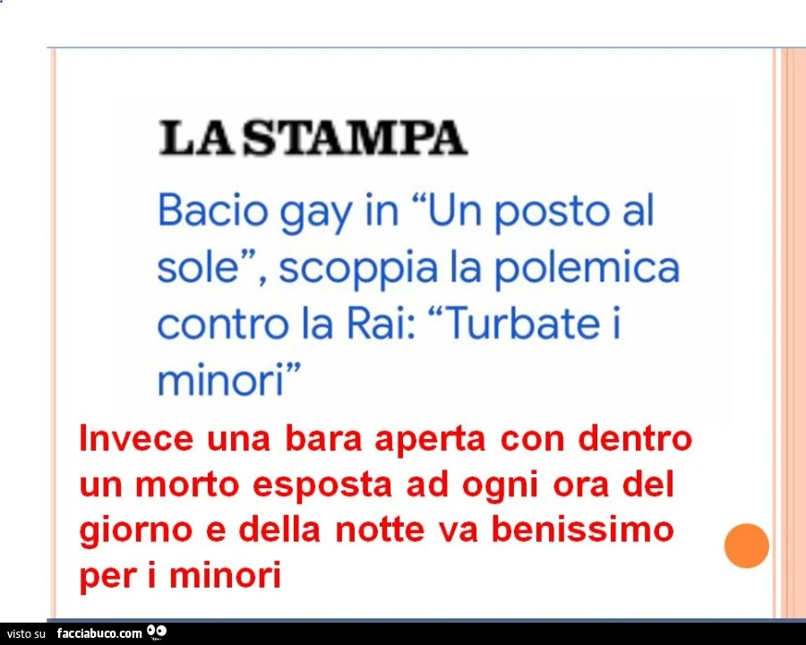 Bacio gay in un posto al sole, scoppia la polemica contro la rai: turbate i minori. Invece una bara aperta con dentro un morto esposta ad ogni ora del giorno e della notte va benissimo per i minori