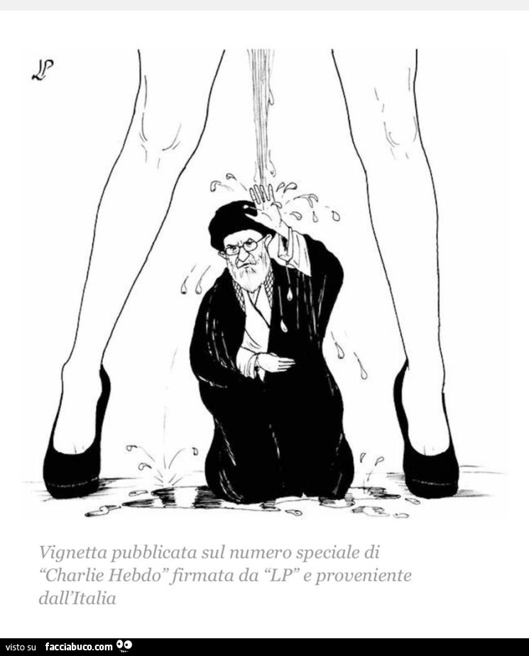 Vignetta pubblicata sul numero speciale di charlie hebdo firmata da lp e proveniente dall'italia