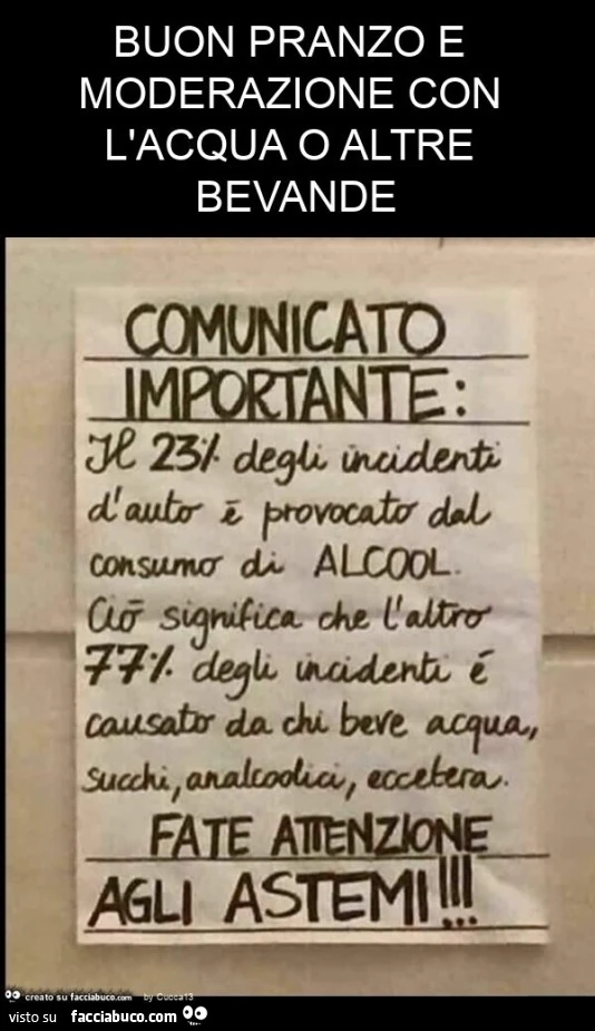 Buon pranzo e moderazione con l'acqua o altre bevande