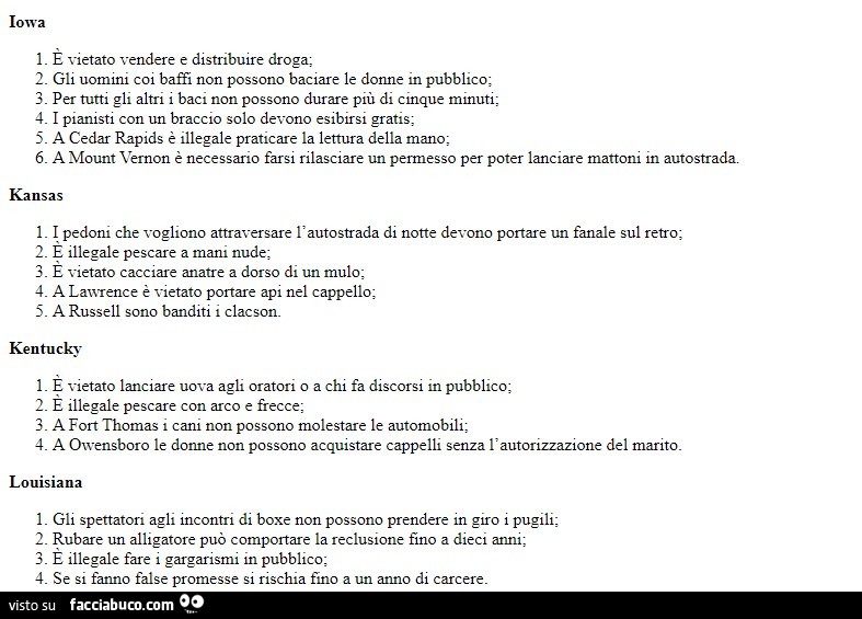 Altre leggi assurde Americane