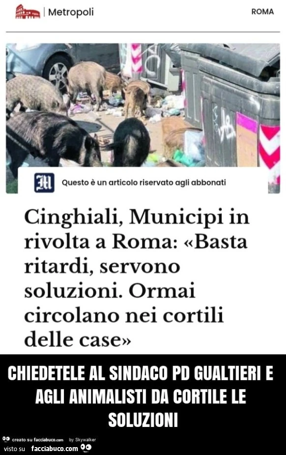 Chiedetele al sindaco pd gualtieri e agli animalisti da cortile le soluzioni