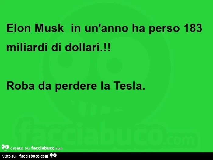 Elon musk in un'anno ha perso 183 miliardi di dollari. Roba da perdere la tesla